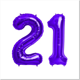 Purple 21st Birthday Metallic Helium Balloons Numbers Posters and Art